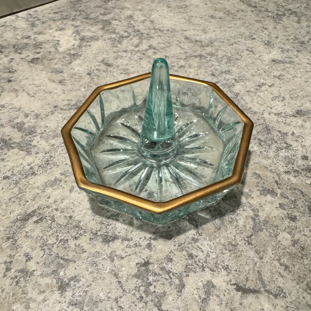 Teal/Gold Glass Retro Glam Ring Jewelry Trinket Holder